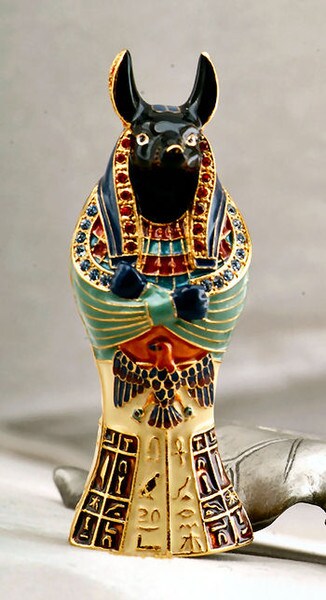 Anubis Coffin Jeweled Box Pewter Egyptian Replica